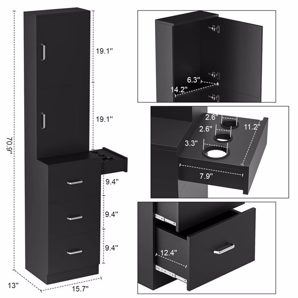 Salon Stations for Hair Stylist, Salon Storage w/Appliance Holders, Hair Station Salon Furniture Sets with 2 Storage Cabinets and 3 Drawers