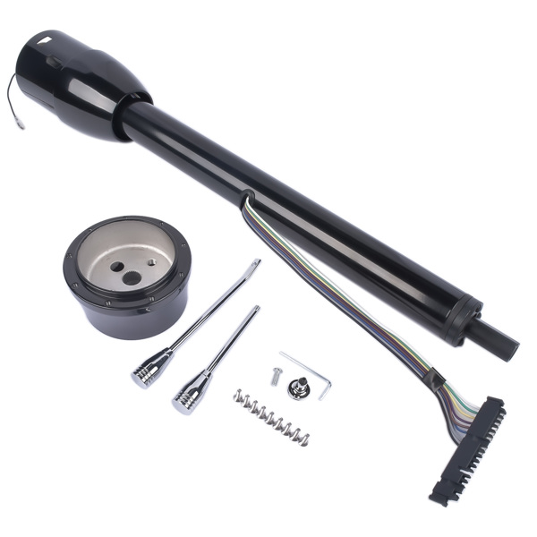 28" Black Stainless Tilt Steering Column Manual Floor Shift No Key with Adapter