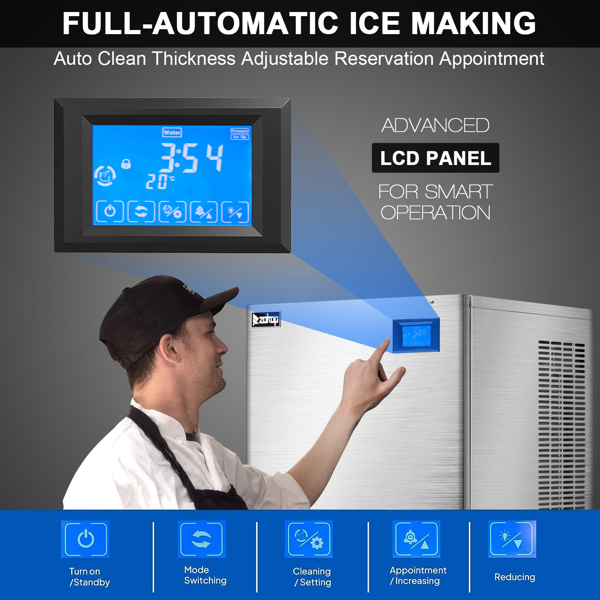 Commercial Ice Maker Machine, 400lbs/24H Production, 280lbs Storage Bin, Industrial Ice Machine, Stainless Steel Ice Maker for Bar/Cafe/Restaurant/Business, ETL Approved