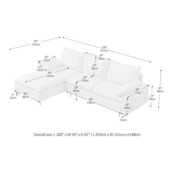 L-Shaped linen sectional sofa with right chaise,living room ,bedroom,office.