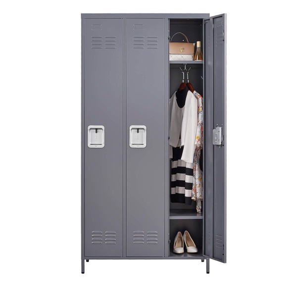 3 Door 72"H Metal Lockers With Lock for Employees,Storage Locker Cabinet for Home Gym Office School Garage,Gray 