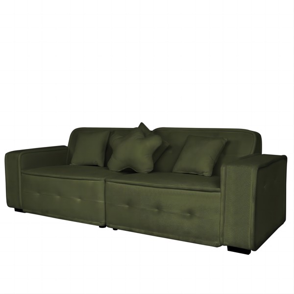 Green, Velvet cloth Modern Indoor Sofa With Three Pillows, 93.50"*35.23"*30.70"