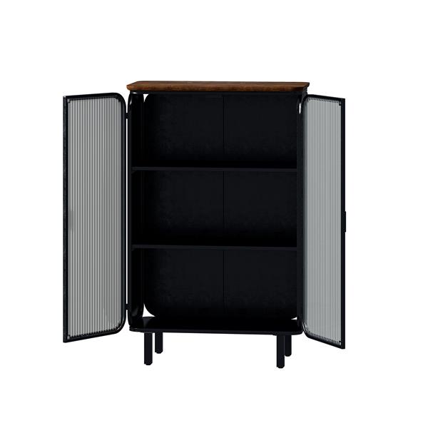 28.35"Glass Doors Modern Two-door Cabinet with Featuring Three-tier Storage,Unique Fir Cabinet Top,for Entryway,Living Room,Home Office,Dining Room