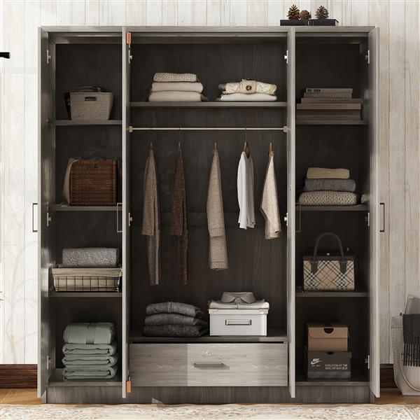 4-Door Wardrobe with 1 Drawer, Gray