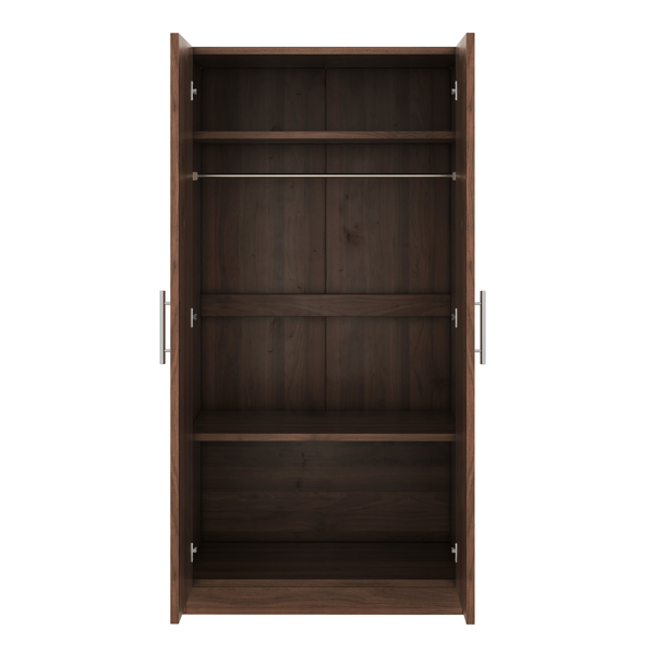 2-Door Wooden Wardrobe Armoire with 3 Storage Shelves, Brown