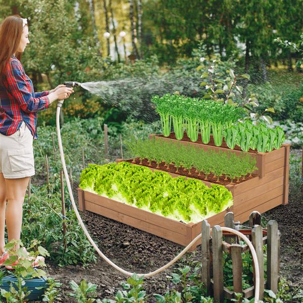 48.6 x 48.6 x 21in Raised Garden Bed Horticulture Outdoor Elevated Flower Box Tiered Garden Bed Wooden Vegetables  Brown