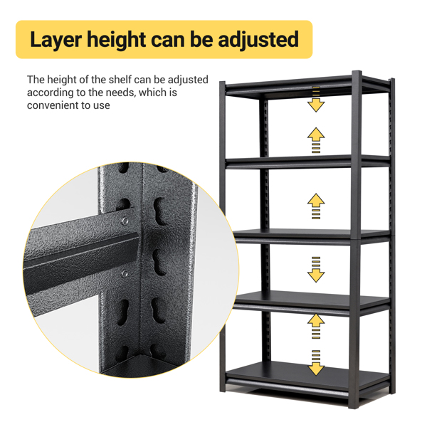 72"H 5 Tier Metal Shelves for Storage Garage Shelving 2000LBS Heavy Duty Storage Shelves Adjustable Garage Shelf Industrial Shelving Unit Storage Utility Rack,35.4"W*15.7"D*72"H,Black 