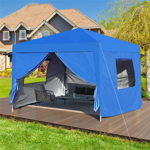 Outdoor 10x 10Ft Pop Up Gazebo Canopy Tent with Removable Sidewall with Zipper,2pcs Sidewall with Mosquito Netting,with 4pcs Weight sand bag,with Carry Bag-Blue