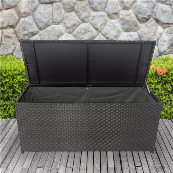 Outdoor Storage Box, 113 Gallon Wicker Patio Deck Boxes with Lid, Outdoor Cushion Storage Container Bin Chest for Kids Toys, Pillows, Towel Black