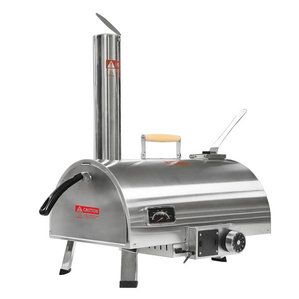 Pizza Oven Outdoor 12" Automatic Rotatable Pizza Ovens Portable Stainless Steel Wood Fired Pizza Oven Pizza Maker with Built-in Thermometer Pizza Cutter Carry Bag