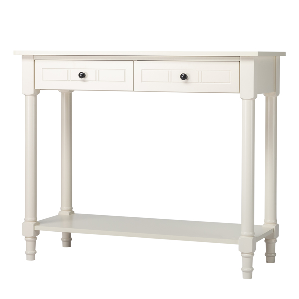 2-Tier Console Table with 2 Drawers， Console Tables for Entryway, Sofa Table with Storage Shelves, Entryway Table Behind Sofa Couch, for Living Room, Kitchen, Cream White