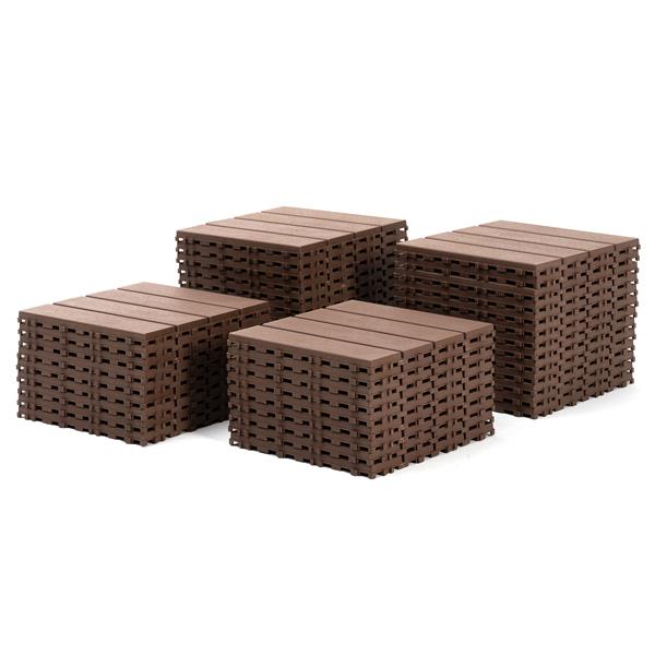 Plastic Interlocking Deck Tiles,44 Pack Patio Deck Tiles,11.8"x11.8" Square Waterproof Outdoor Floor All Weather Use, Patio Floor Decking Tiles for Porch Poolside Balcony Backyard (Dark Brown 44 pack)