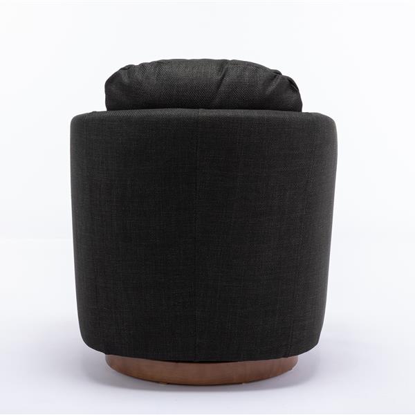 035-Linen Fabric Swivel Accent Chair With Soild Wood Round Brown Base Leg,Dark Gray