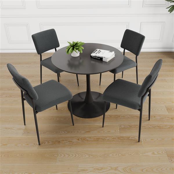 Modern grey simple velvet dining chair fabric upholstered chair Family bedroom stool back dressing, black round table set, chair black metal legs (set of 5)