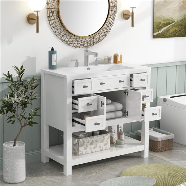 36'' Bathroom Vanity with Top Sink, Modern Bathroom Storage Cabinet with 2 Soft Closing Doors and 6 Drawers, Single Sink Bathroom Vanity