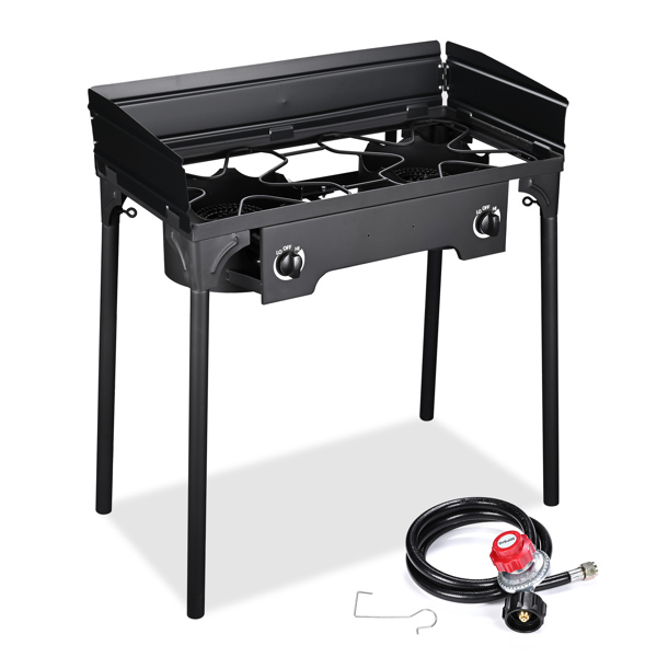  Double Burner Stove 150,000 BTU/hr, Heavy Duty Outdoor Dual Propane with Windscreen and Detachable Legs Stand for Camping Cookout（No shipments on weekends）