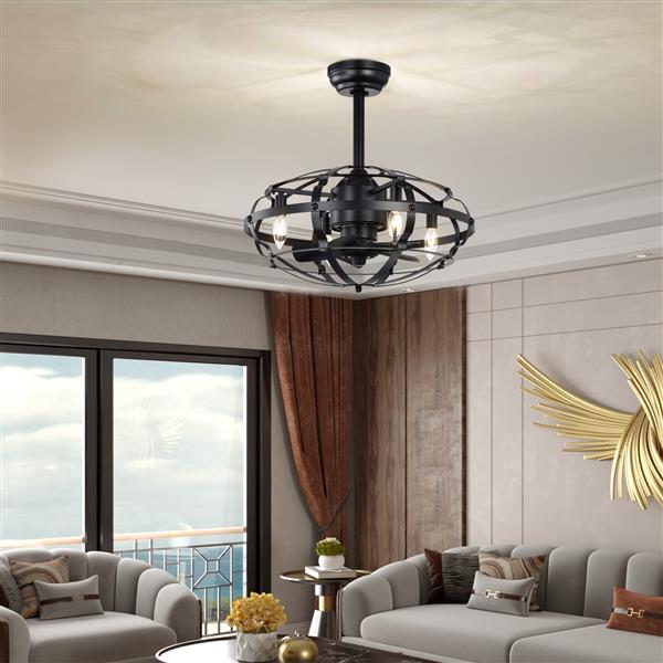 Hot Sell Industrial Ceiling Fan Light Kit for Living Room Bedroom Kitchen and Bladeless Caged Ceiling Fan with Lights