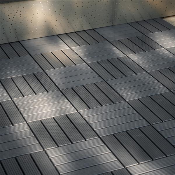 Plastic Interlocking Deck Tiles,44 Pack Patio Deck Tiles,12"x12" Square Waterproof Outdoor All Weather Use, Patio Decking Tiles for Poolside Balcony Backyard, Grey