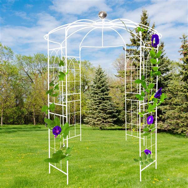 Metal Garden Arch Iron Garden Arbors Gazebo Dia 81.3'' x 114.2'' High Birdcage Shape Pergola Pavilion for Wedding Ceremony Cream White