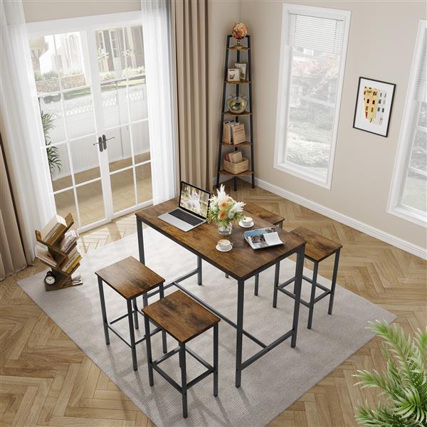 5PC Dinging table set with high stools, structural strengthening, industrial style. Rustic Brown,41.73"L x 23.62"W x 35.23"H