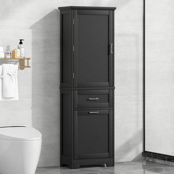 Tall Bathroom Storage Cabinet,  Storage Cabinet with Two Different Size Drawers and Adjustable Shelf, MDF Board with Painted Finish, Black