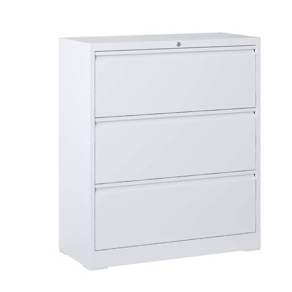 Lateral File Cabinet 3 Drawer, White Filing Cabinet with Lock, Lockable File Cabinet for Home Office, Locking Metal File Cabinet for Legal/Letter/A4/F4 Size