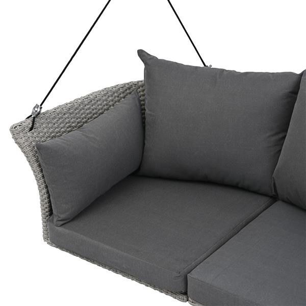 51.9" 2-Person Hanging Seat, Rattan Woven Swing Chair, Porch Swing With Ropes,  Gray Wicker And Cushion