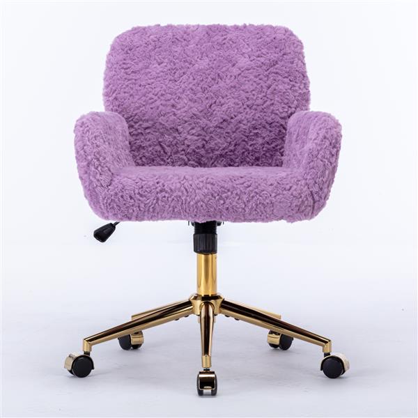 Furniture Office Chair,Artificial rabbit hair Home Office Chair with Golden Metal Base,Adjustable Desk Chair Swivel Office Chair,Vanity Chair(Violet)