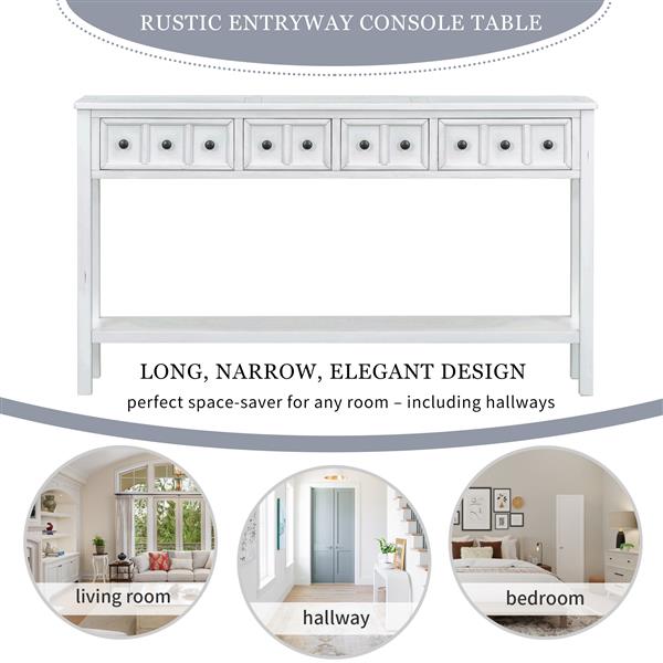 Rustic Entryway Console Table, 60" Long Sofa Table with two Different Size Drawers and Bottom Shelf for Storage (Antique White)