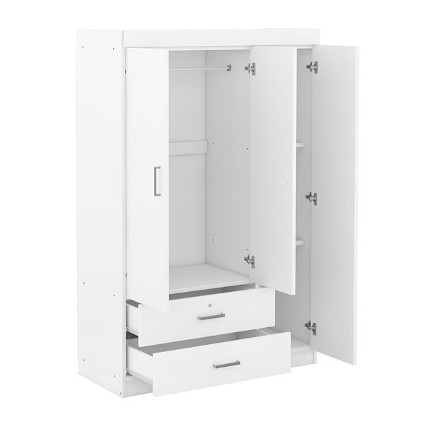 3-Door Mirror Wardrobe with shelves, White