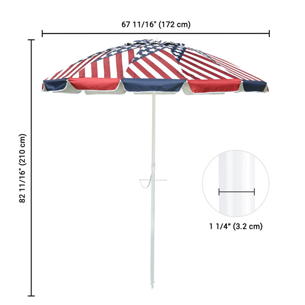 7 ft  Beach Umbrella with UV Protection - UV40+ silver-coated polyester - American Flag Design - Tiltable Canopy for Sun Protection - Ideal for Sand or Poolside Use（No shipments on weekends）