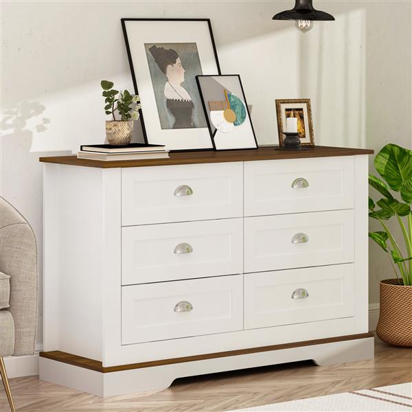 Drawer dresser cabinet,Sideboard,bar cabinet,Buffet server console,table storge cabinets,metal handle in the shape of silver shell,forDiningRoom,Living Room,bedroom,Kitchen Hallway,Color: white +brown