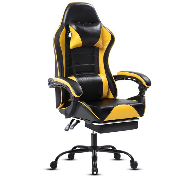 Computer Gaming Chairs with Footrest, Ergonomic Gaming Computer Chair for Adults, PU Leather Office Chair Adjustable Desk Chairs with Wheels, 360°Swivel Big and Tall Gamer Chair, Yellow