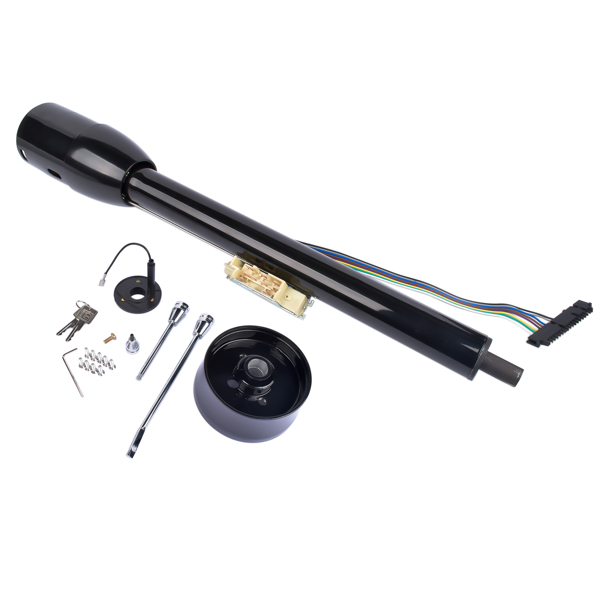 28" Black Tilt Street Rod Floor Shift Steering Column w/ Wheel Adapter & Key