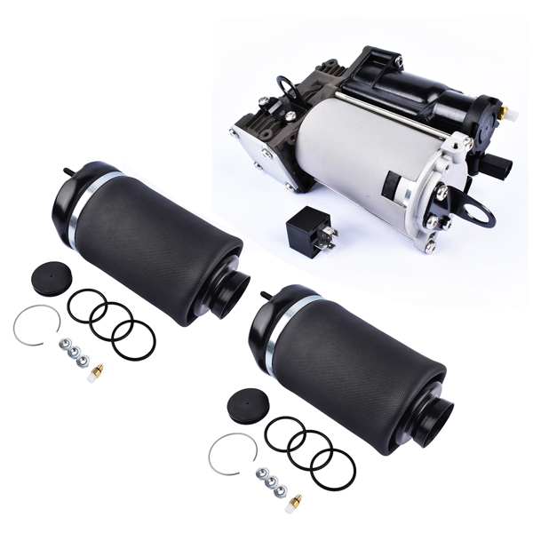 Pair Front Air Suspension Spring Bags + Compressor Pump for Mercedes-Benz GL-Class X164 GL350 GL450 GL550 M-Class W164 ML350 ML500 ML550 1643204313 1643200304