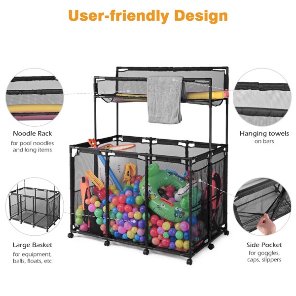 Pool Storage Bin，Pool hanging storage bag，Holder for Noodles, Toys, Floats, Towels, Mesh Organizer for Swimming Equipments（No shipments on weekends）