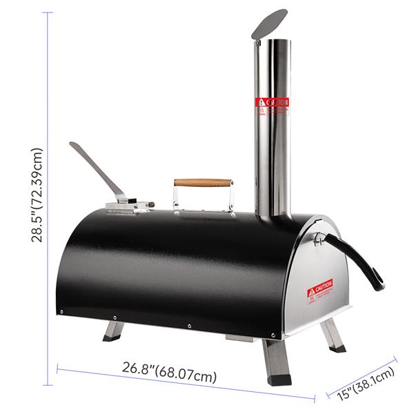 Black Pizza Oven Outdoor 12" Automatic Rotatable Pizza Ovens Portable Stainless Steel Wood Fired Pizza Oven Pizza Maker with Built-in Thermometer Pizza Cutter Carry Bag