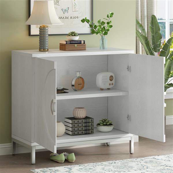 Simple Storage Cabinet Accent Cabinet with Solid Wood Veneer and Metal Leg Frame for Living Room, Entryway, Dining Room (White)