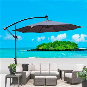 10 ft Outdoor Patio Umbrella Solar Powered LED Lighted Sun Shade Market Waterproof 8 Ribs Umbrella with Crank and Cross Base for Garden Deck Backyard Pool Shade Outside Deck Swimming Pool