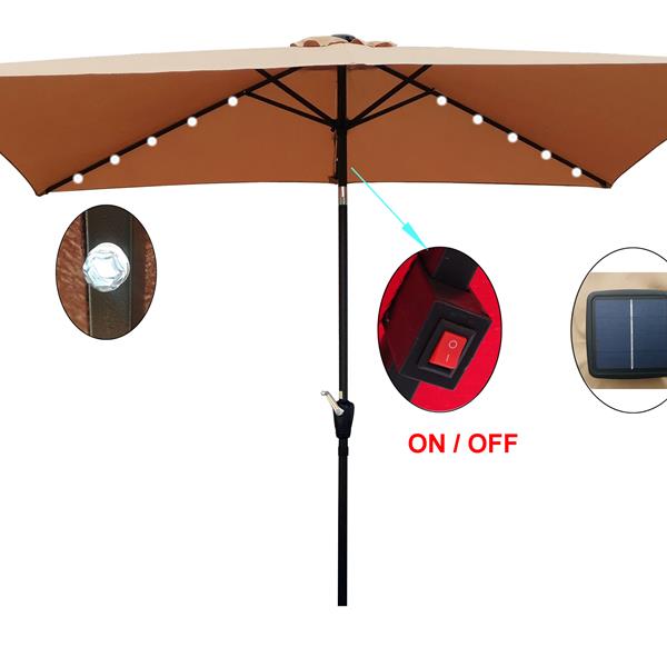 10 x 6.5t Rectangular Patio Solar LED Lighted Outdoor Market Umbrellas with Crank & Push Button Tilt for Garden Shade Outside Swimming Pool