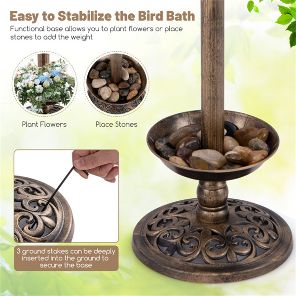 Bronze Standing Pedestal Birdbath and Feeder Combo with Solar Powered Lamp