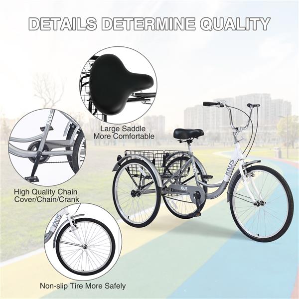 Adult Tricycle Trikes,3-Wheel Bikes,26 Inch Wheels Cruiser Bicycles with Large Shopping Basket for Women and Men