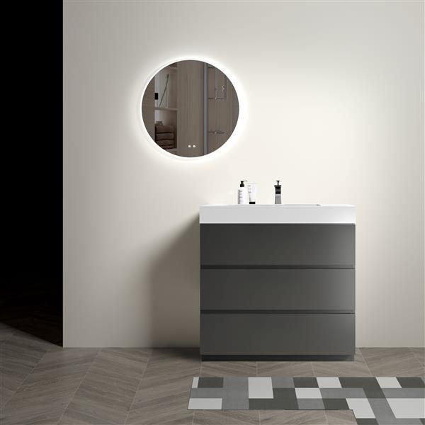 36" Gray Bathroom Vanity with Sink, Large Storage  Bathroom Vanity for Modern Bathroom, One-Piece White Sink Basin without Drain and Faucet