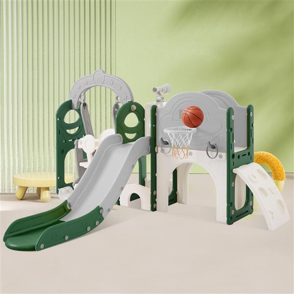 Toddler Slide and Swing Set 8 in 1, Kids Playground Climber Slide Playset with Basketball Hoop  Combination for Babies Indoor & Outdoor