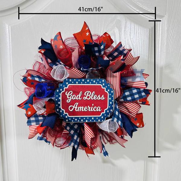 July 4th Wreath Patriotic American Wreath God Bless America, Red White Blue Flower Front Door Wreath, Memorial Day Independence Day, 2Pcs 