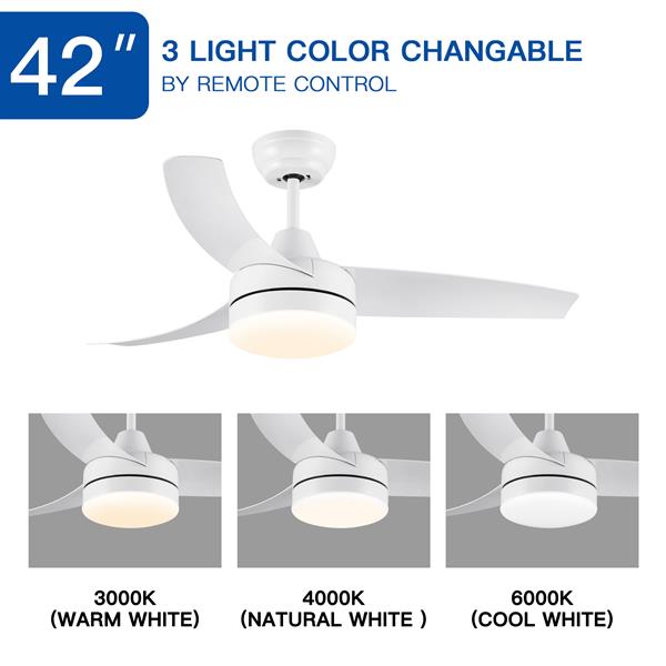 42 In Intergrated LED Ceiling Fan Lighting with White ABS Blade