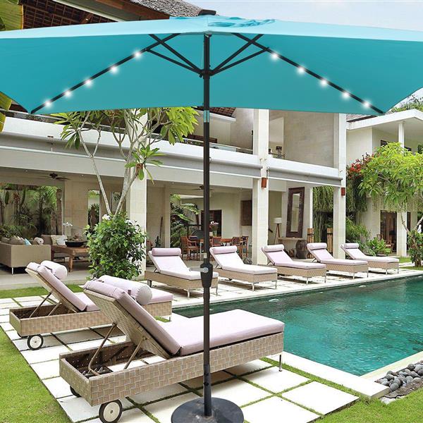 10 x 6.5t Rectangular Patio Solar LED Lighted Outdoor Umbrellas with Crank and Push Button Tilt for Garden Backyard Pool Swimming Pool