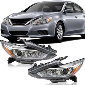 Nissan Altima Headlight Assembly Compatible with 2016 2017 2018 Nissan Altima Halogen Headlamps Replacement Chrome Housing Clear Lens Left and Right Side