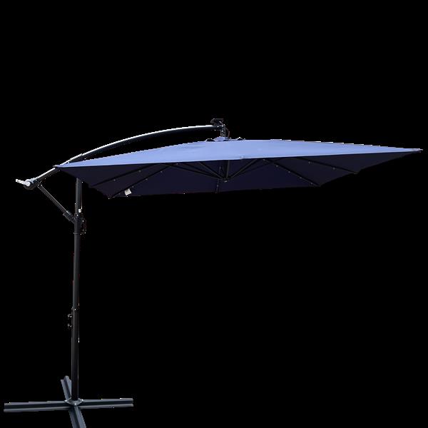 Square 2.5X2.5M Outdoor Patio Umbrella Solar Powered LED Lighted Sun Shade Market Waterproof 8 Ribs Umbrella with Crank and Cross Base for Garden Deck Backyard Pool Shade Outside Deck Swimming Pool