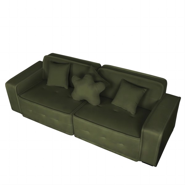 Green, Velvet cloth Modern Indoor Sofa With Three Pillows, 93.50"*35.23"*30.70"